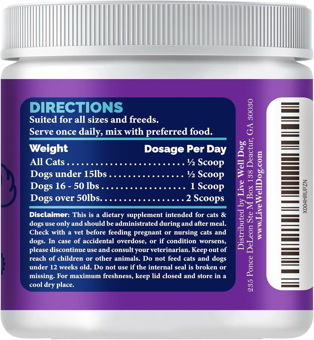 Live Well Dog Liver Support – Detox & Immunity Booster para Perros y Gatos | Cardo Mariano, NAC, Diente de León | 180 g