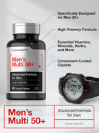 Horbäach Multivitamínico para Hombres 50+ | 60 Comprimidos | Fórmula Avanzada con Calcio, Magnesio, Vitaminas A, B, C, D y E | Sin Gluten y No-GMO