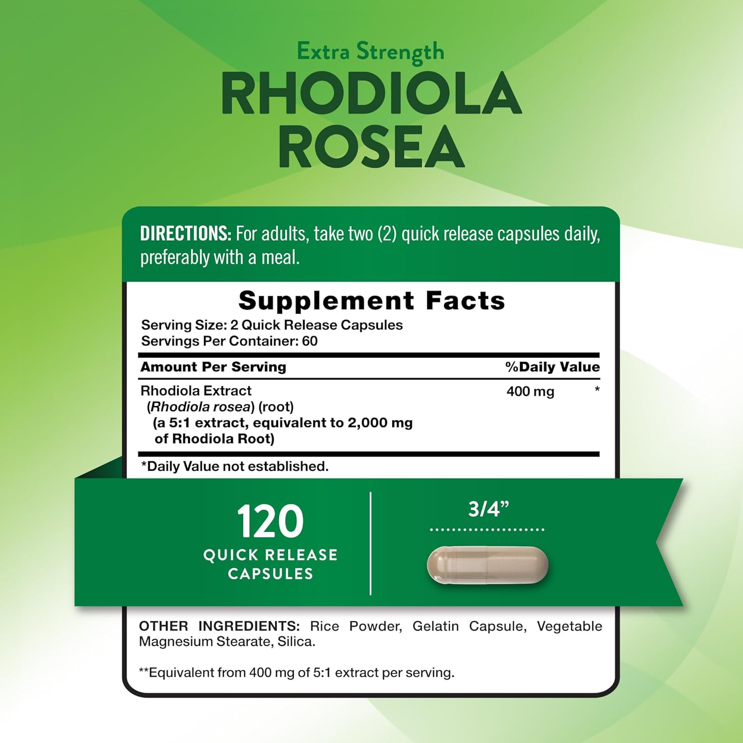 Nature's Truth Rhodiola Rosea | 120 Cápsulas | Extracto No-GMO y Sin Gluten