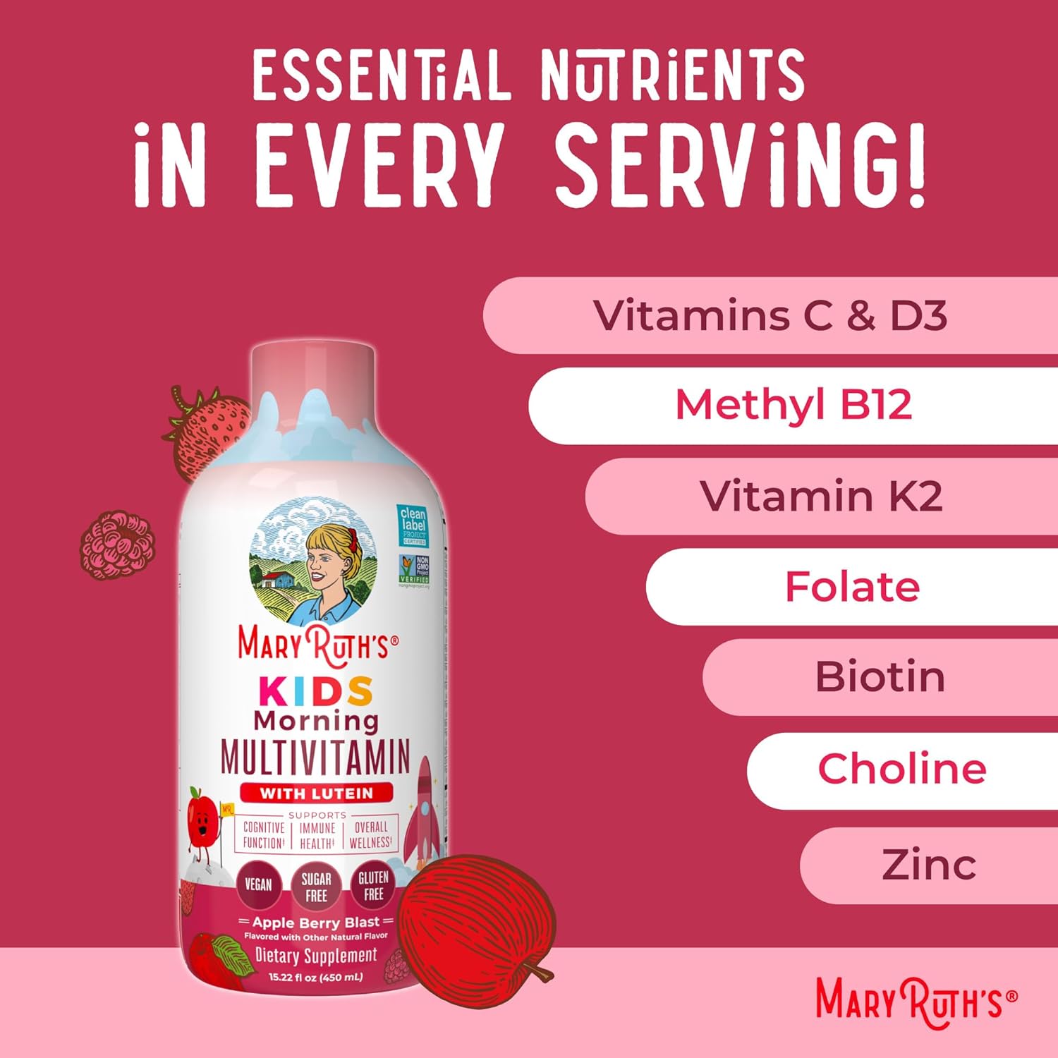 MaryRuth's Multivitamínico Líquido para Niños - Sabor Manzana Baya - 450 ml