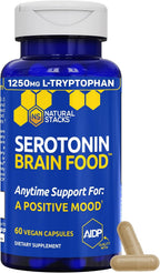 Serotonin Brain Food - 1250mg L-Tryptophan & 400mg Rhodiola Rosea - Apoyo al Estado de Ánimo - 60 Cápsulas