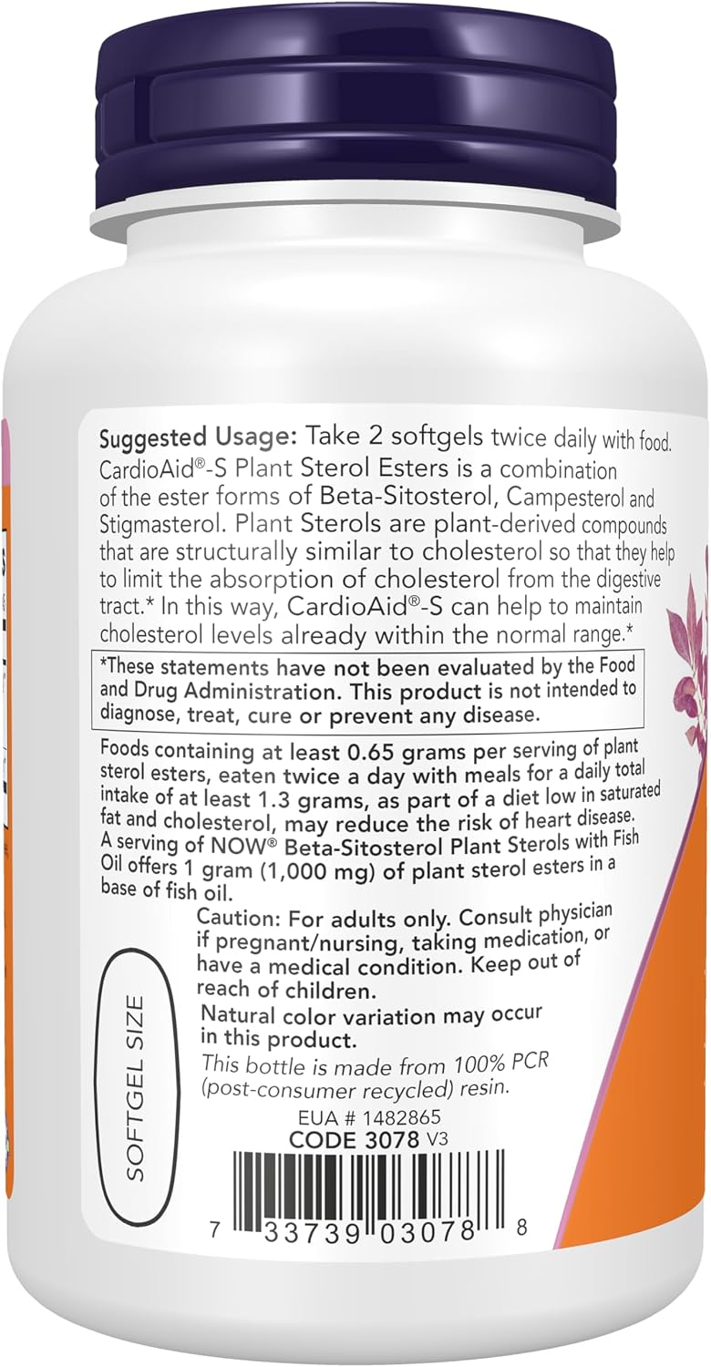NOW Foods Beta-Sitosterol con CardioAid-S y Aceite de Pescado, 90 Cápsulas