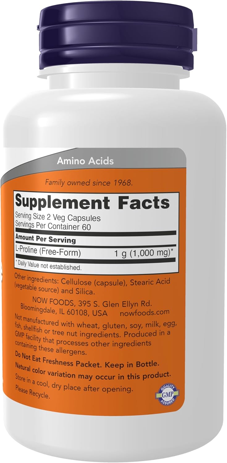 NOW Foods, L-Prolina 500 mg, 120 Cápsulas Vegetales