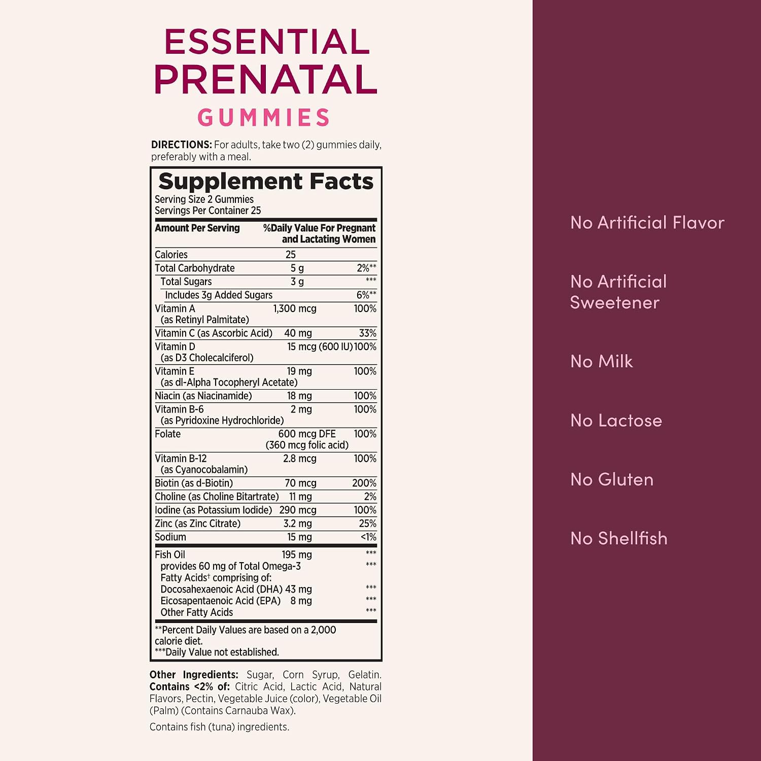 Nature's Bounty Optimal Solutions Essential Prenatal Gummies - 50 Gominolas con Ácido Fólico, Yodo, Omega 3 y DHA