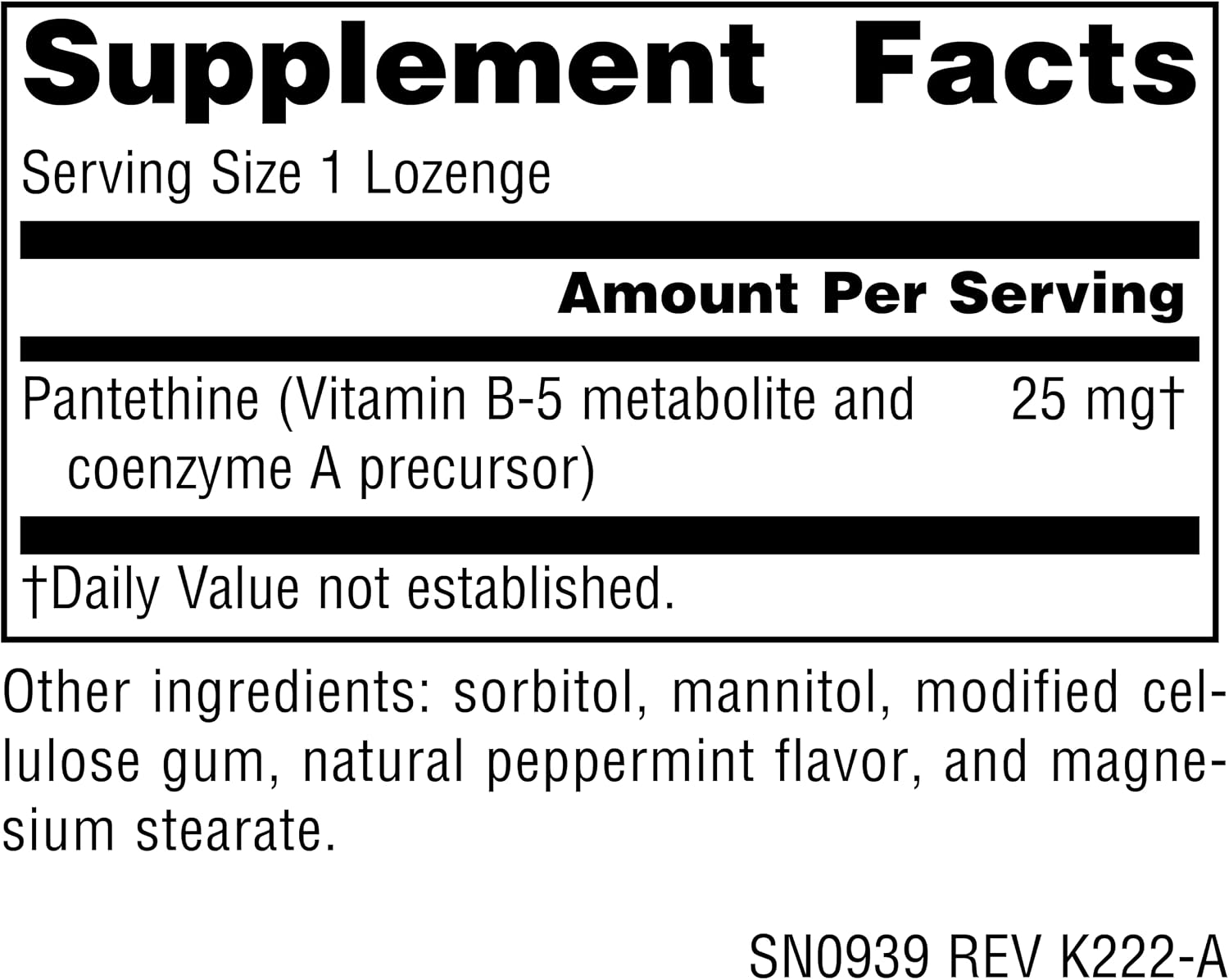 Source Naturals Pantetina B-5, 25 mg – 60 Pastillas Masticables