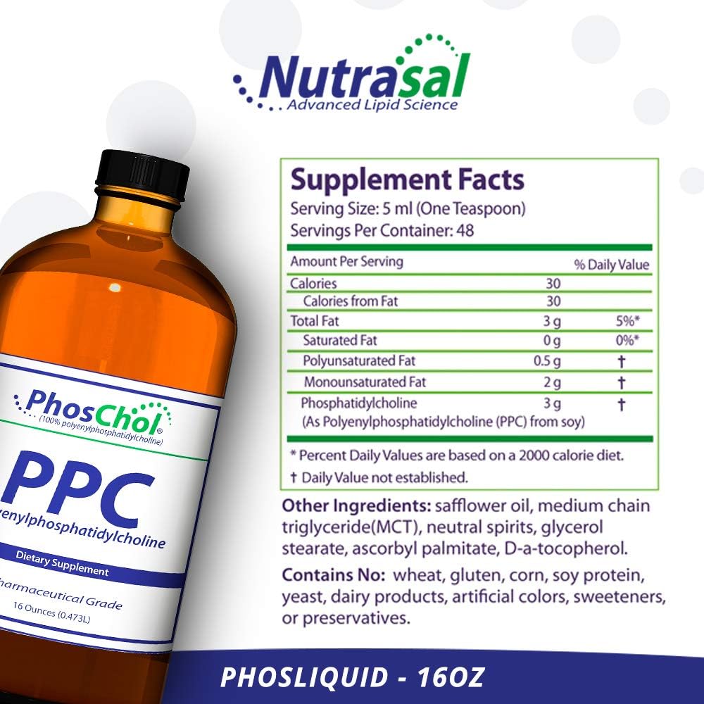 Nutrasal PhosChol PPC - Fosfatidilcolina Líquida 3000 mg - 473 ml (16 oz)