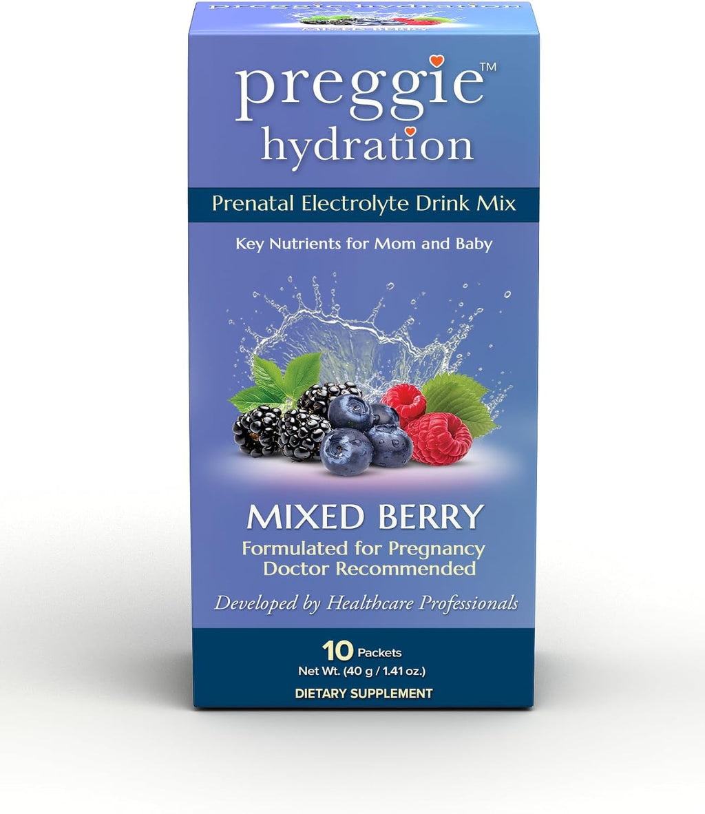 Three Lollies Preggie Hydration Packets - Sobres de hidratación para embarazo, sabor mixed berry, 10 unidades