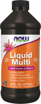 NOW Foods Liquid Multi, Absorción Rápida, Multivitamínico y Mineral Líquido, Sabor Bayas Silvestres, 473 ml