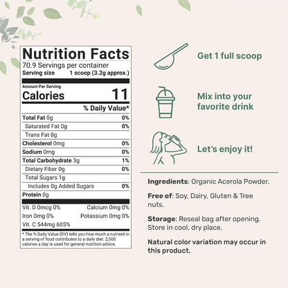 Micro Ingredients Polvo de Cereza Acerola Orgánico Puro, Vitamina C Natural, 2 Paquetes de 227 g – Image 2