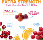 Nature's Nutrition Gominolas de Ácido Fólico - 785 mcg de Folato - Vitaminas Prenatales - 120 Gominolas de Naranja, Cereza y Uva