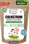 Leafy Organic Calostro en Polvo Puro 100% - Suplemento para la Salud Intestinal y el Sistema Inmunológico, 50% IgG, Sin Sabor (100g)