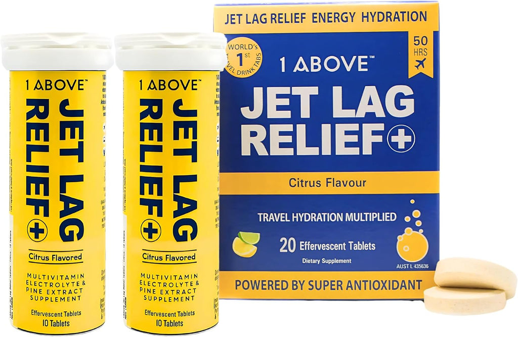 1ABOVE Jet Lag Relief Tablets - Multivitamínico Efervescente con Pycnogenol, 20 Comprimidos