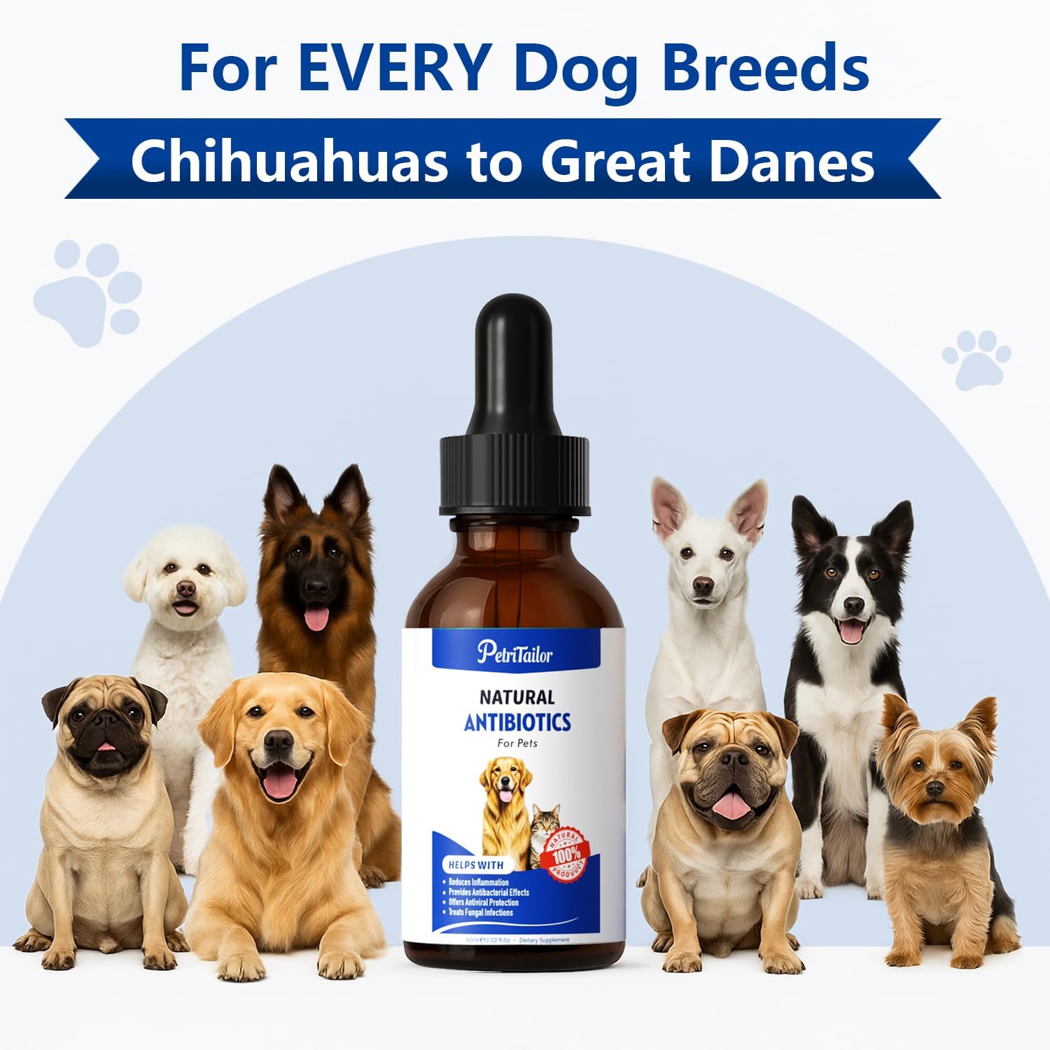 Antibióticos Naturales para Perros – Suplemento Herbal Orgánico en Gotas para Apoyo Inmunológico, Alergias, Piel, Digestión e Infecciones – Todas las Razas y Edades