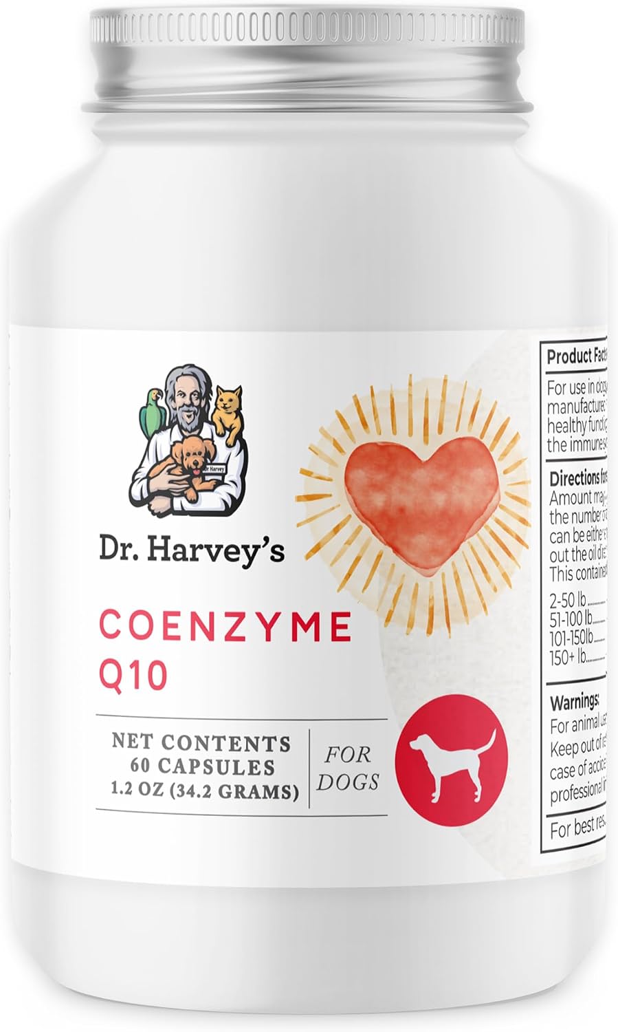 Dr. Harvey's Coenzyme Q10 - Suplemento de Apoyo Cardíaco y Cardiovascular para Perros, 60 Cápsulas