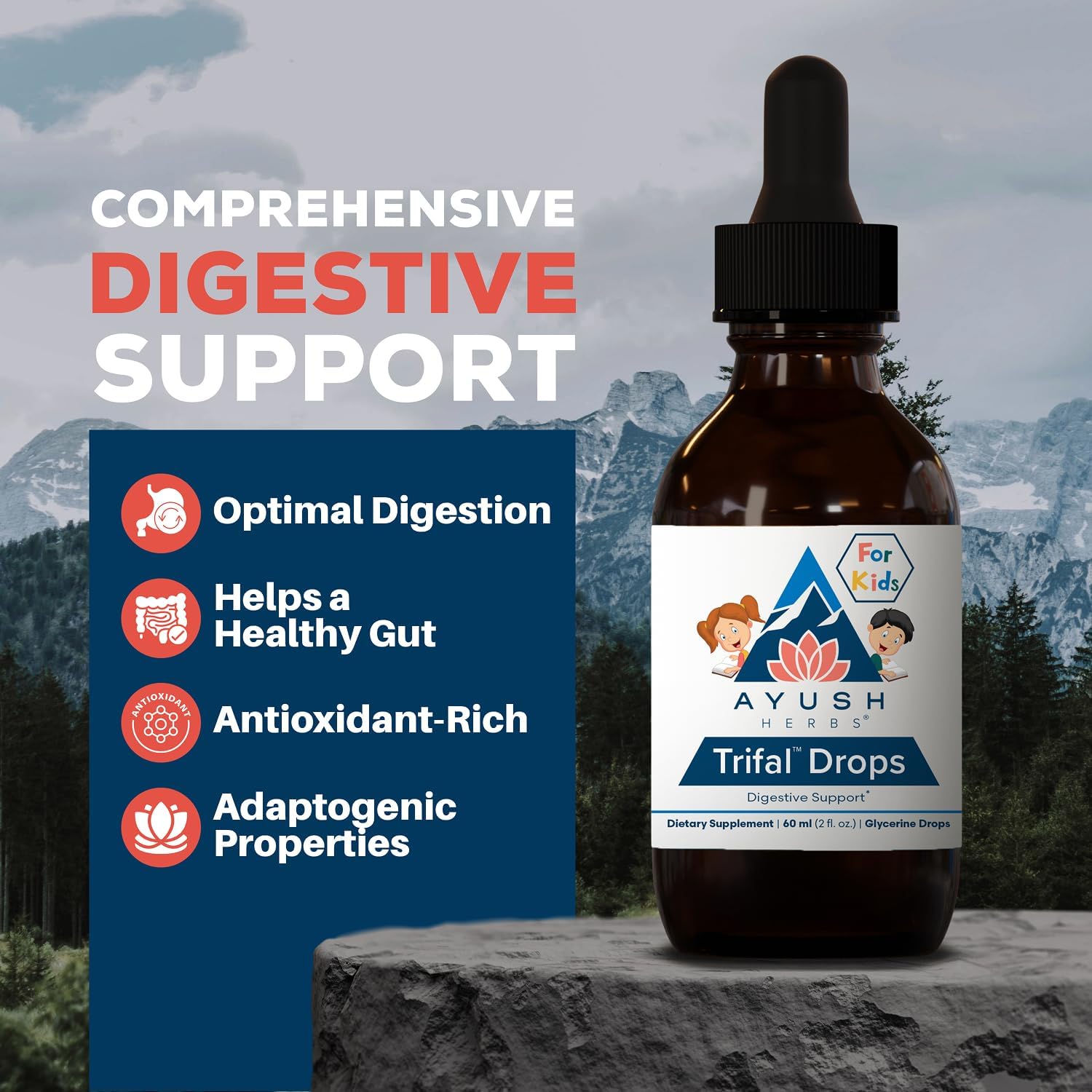Ayush Herbs Trifal Gotas Niños - 60 ml (80 dosis) | Gotas digestivas ayurvédicas sin alcohol