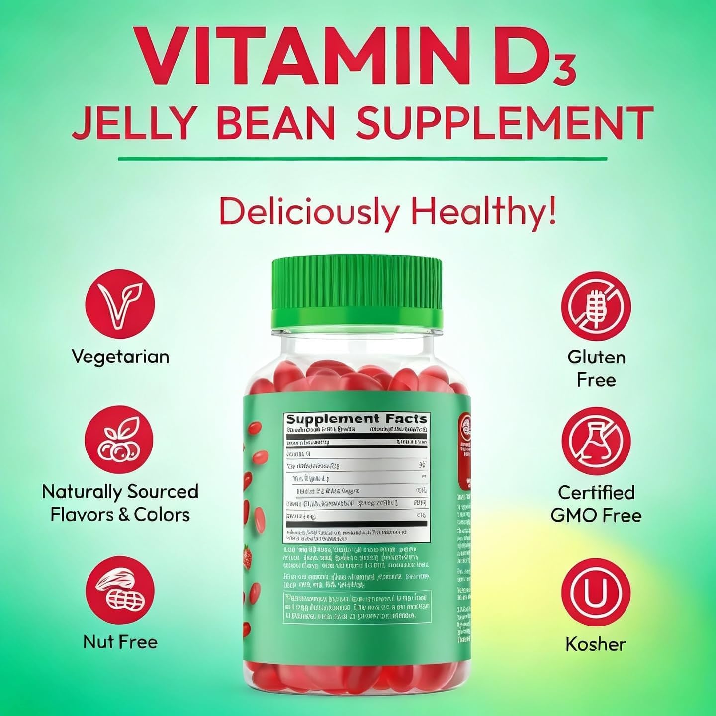 Human Beanz Vitamin D3 Gominolas Jelly Bean, 2000 IU, 120 Gominolas (Sabor Fresa)