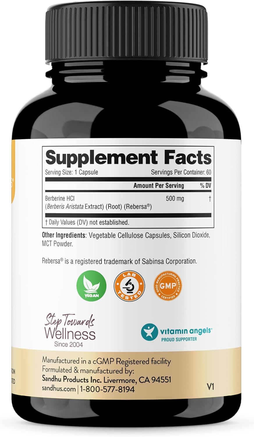 Sandhu's Berberina HCL 500mg por cápsula - 60 Cápsulas - Extracto de Berberis Aristata al 97% - Sin OGM, Vegetariano, Sin Gluten