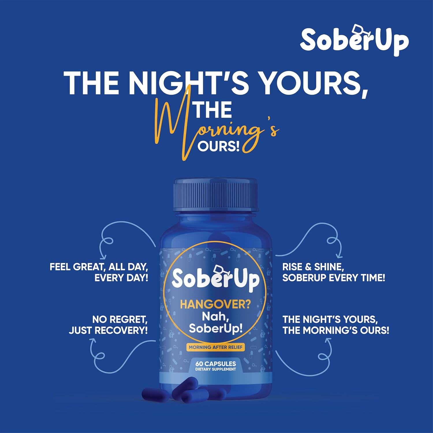 SoberUp Recovery Boost – Hidratación, Electrolitos, Antioxidantes, Mezcla Herbolaria – DHM, Cardo Mariano, Complejo B – Vegano – 60 Cápsulas
