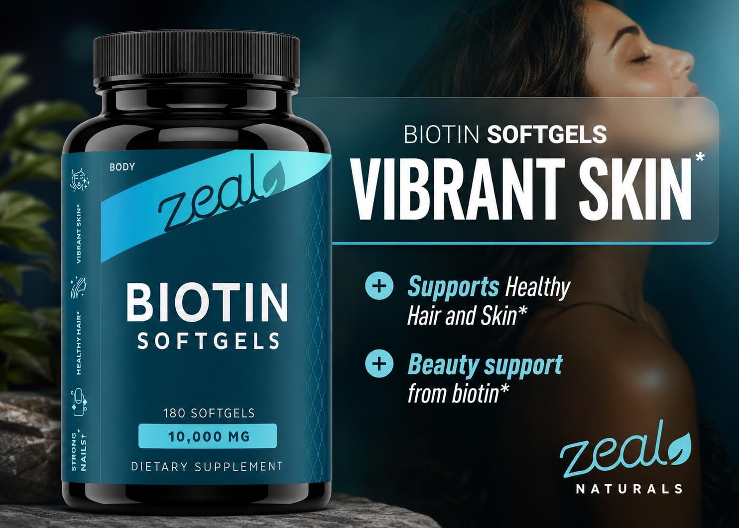 Zeal Biotina 10000mcg Cápsulas Blandas de Aceite | Cabello, Piel y Uñas | 180 Cápsulas