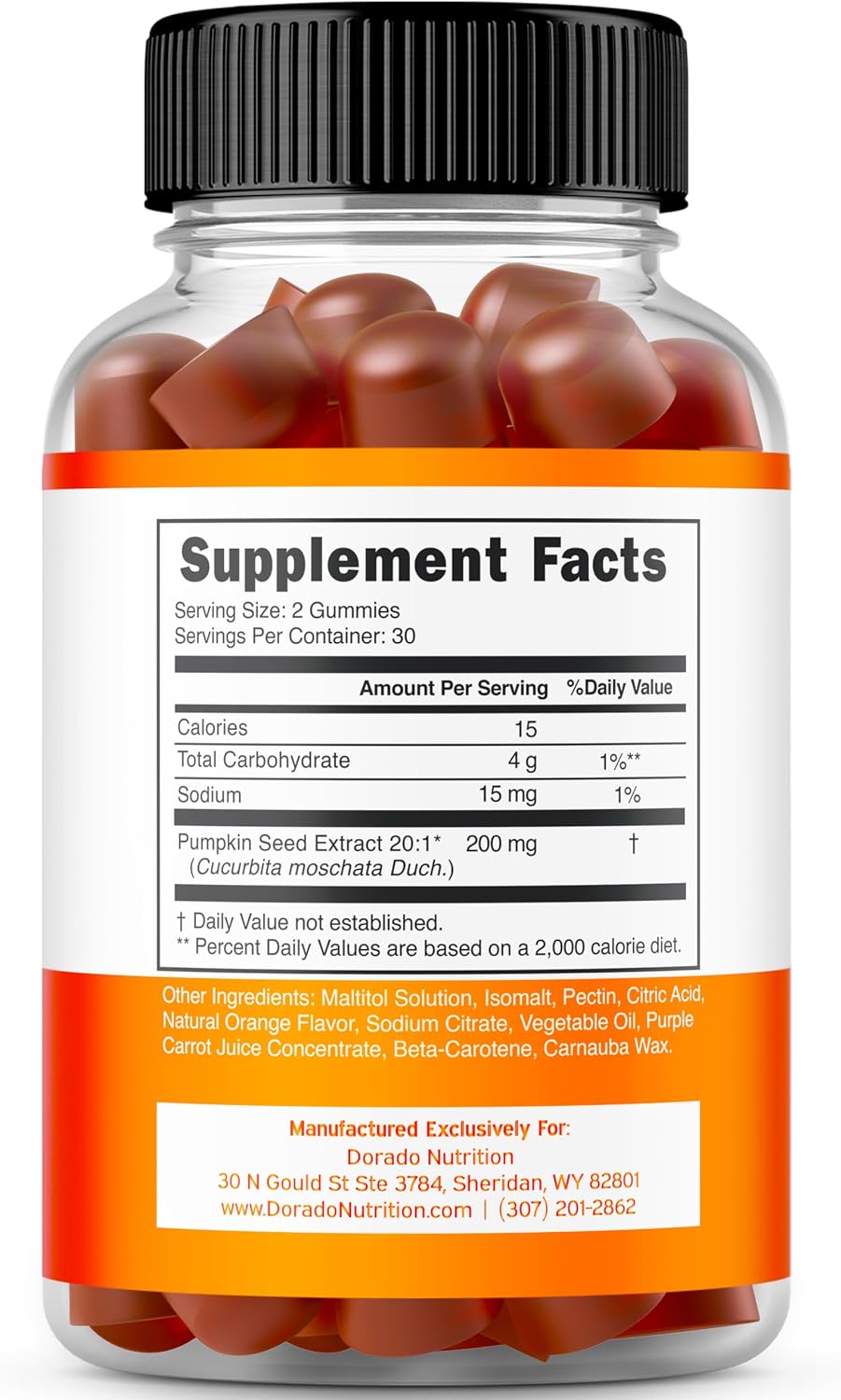 Gominolas de Aceite de Semilla de Calabaza 4000mg - Sin Azúcar, Sabor Naranja, Vegano (60 Gominolas)