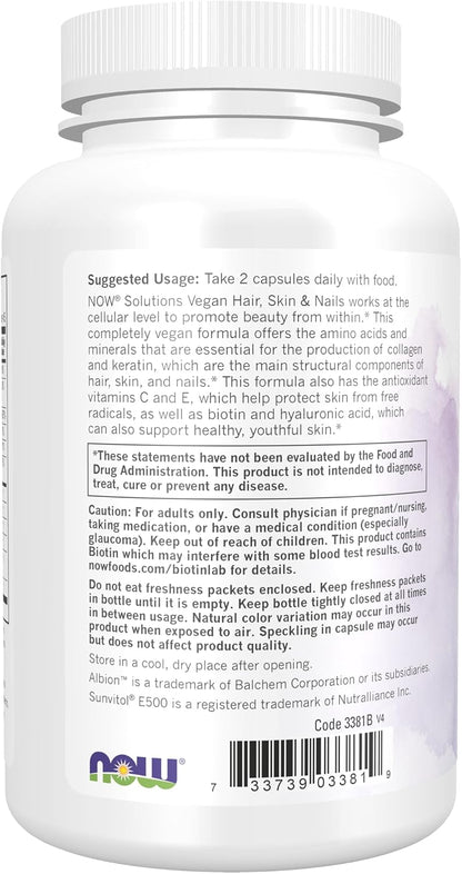 NOW Foods Solutions, Vegan Hair, Skin & – La biotina contribuye al mantenimiento del cabello en condiciones – Image 3