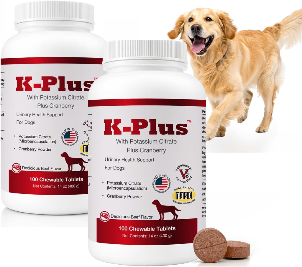 K-Plus Citrato de Potasio y Arándano para Perros - Complemento para la Salud Urinaria - 200 Comprimidos Masticables