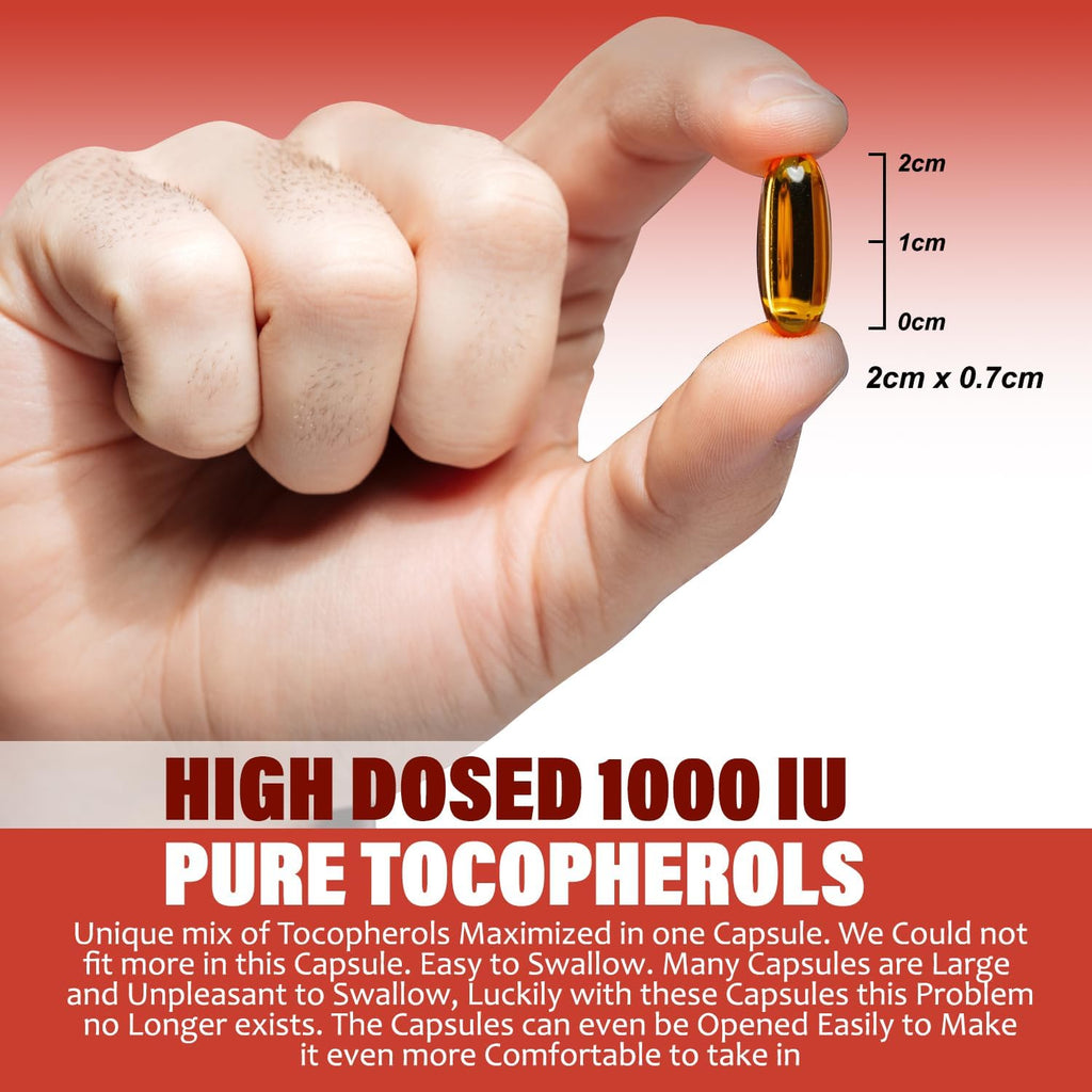 Vitamina E 1000 UI Ultra Tocoferol 450mg con los 4 Tocoferoles – Alfa, Beta, Gamma, Delta – d-Alfa Natural (180 Cápsulas)