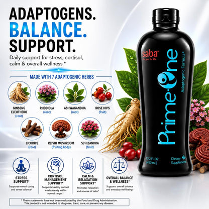 Saba Prime One Líquido Adaptógeno con Ashwagandha, Rhodiola, Reishi, Ginseng y Eleuthero - 946 ml – Image 3