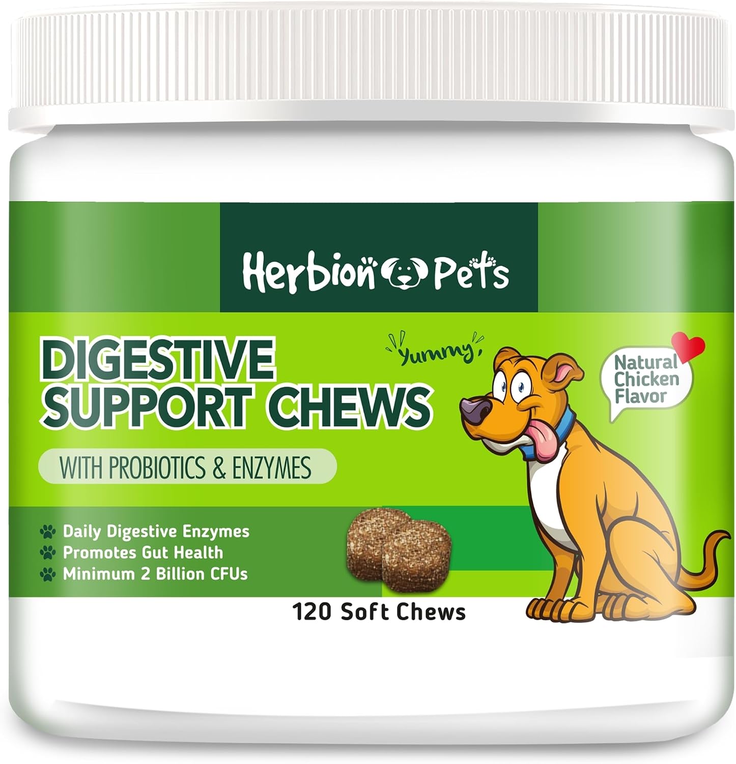 Herbion Pets Digestive Support Chews con Probióticos y Enzimas, 120 Masticables Blandos