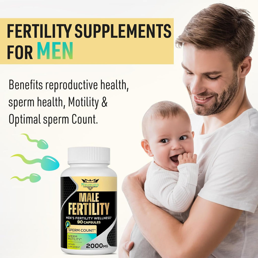 Neusupp Suplemento de Fertilidad Masculina - Vitaminas Prenatales para Hombres con CoQ10, Maca, Zinc, NAC y Folato - 90 Cápsulas