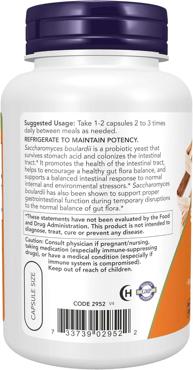 NOW Foods Saccharomyces Boulardii 5000 millones UFC Probiótico, 120 Cápsulas Vegetales
