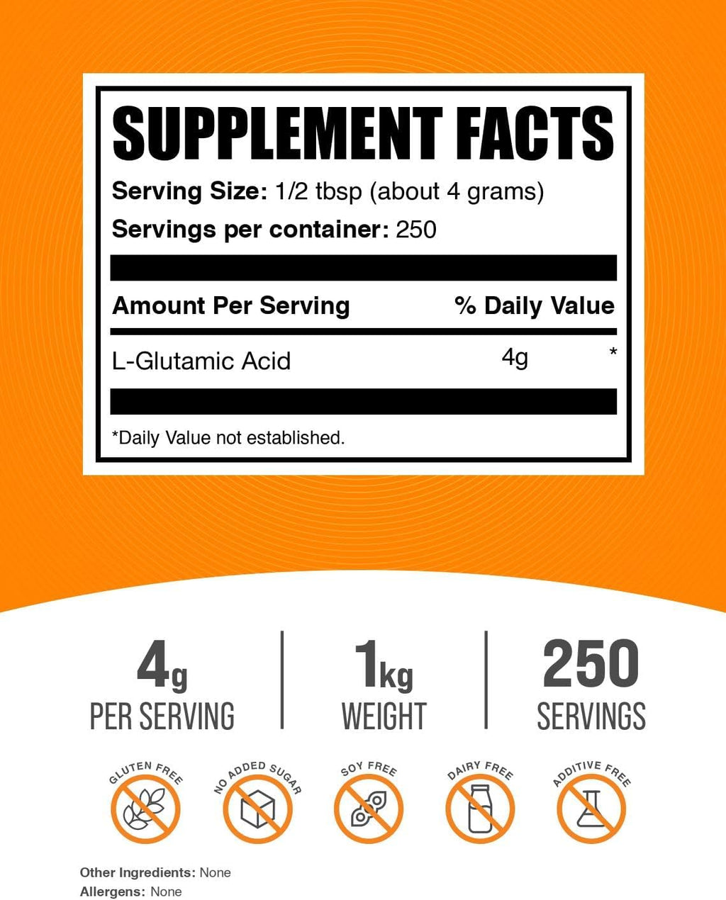 L-Ácido Glutámico en Polvo, 1 kg - BulkSupplements.com