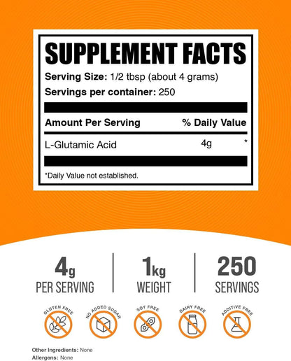 L-Ácido Glutámico en Polvo, 1 kg - BulkSupplements.com – Image 2