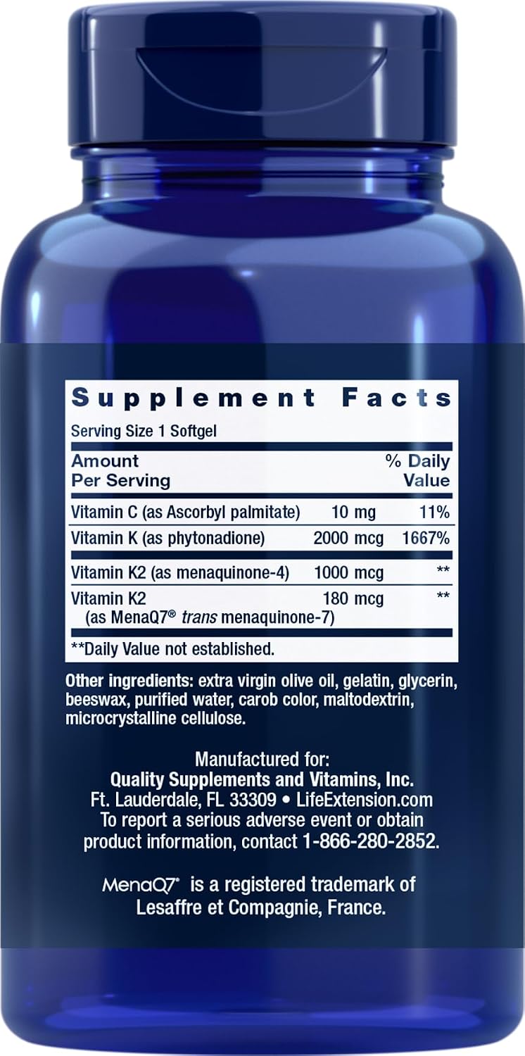 Life Extension Super K, 150 Cápsulas Blandas, con Vitamina K1 y K2 (MK-4 y MK-7)