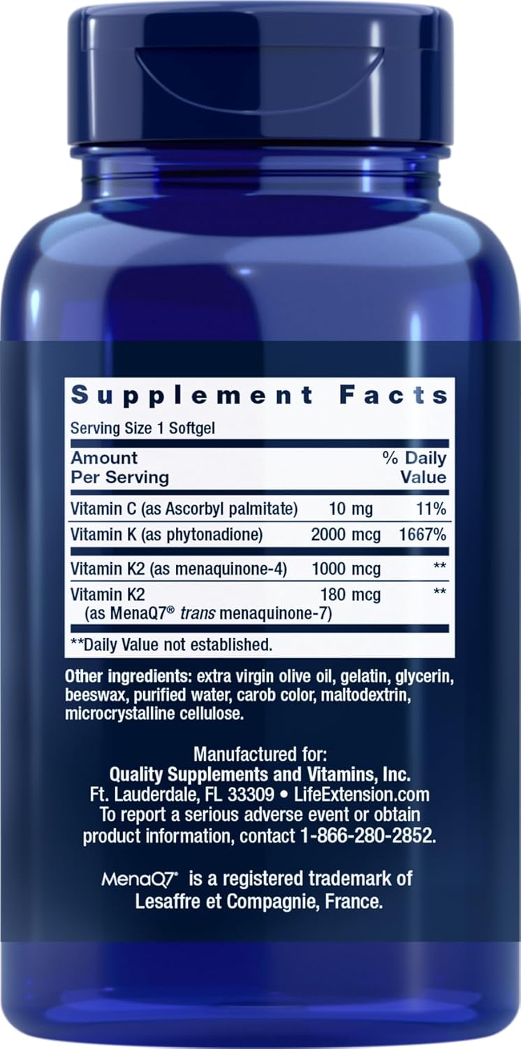 Life Extension Super K, 150 Cápsulas (Pack de 2) con Vitaminas K y K2
