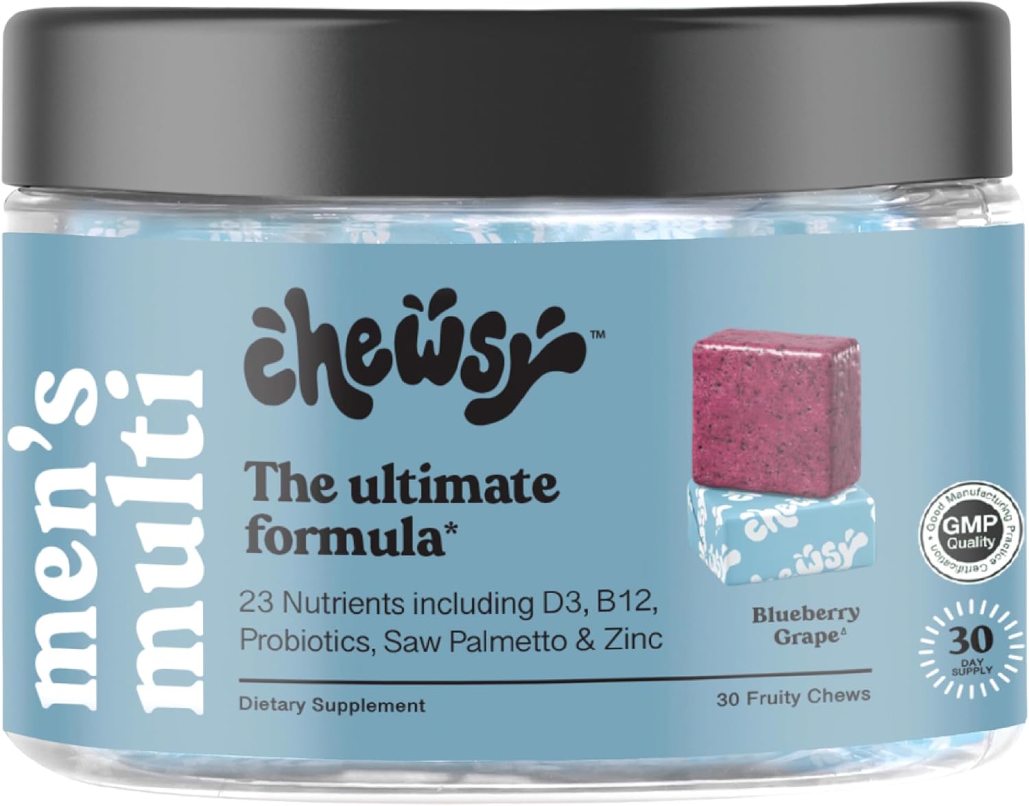 CHEWSY Multivitamínico para Hombres – 23 nutrientes, probióticos y hierbas – 30 gominolas