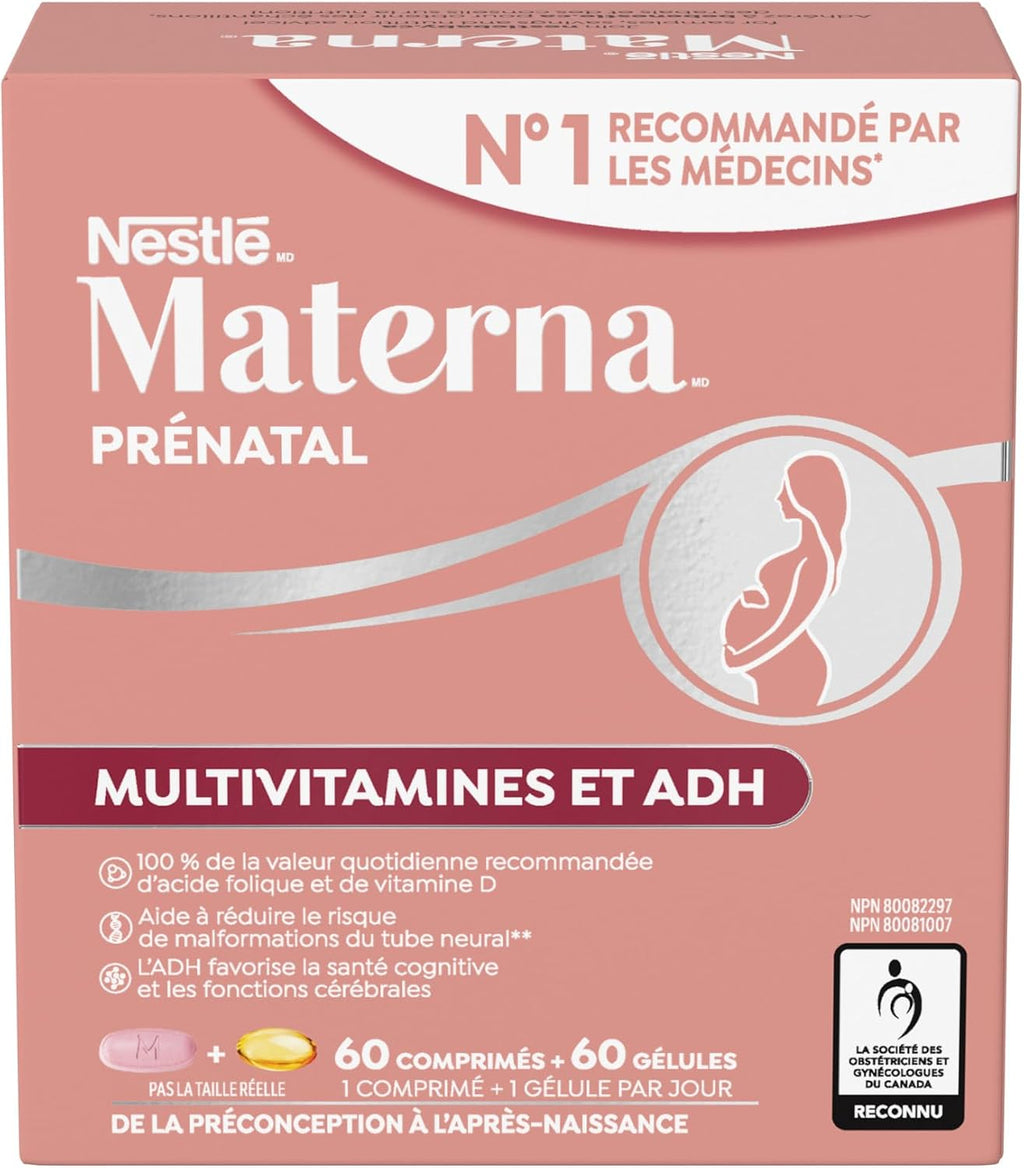 NESTLÉ Materna Multivitamínico Prenatal con DHA y Ácido Fólico - 60 Comprimidos + 60 Perlas