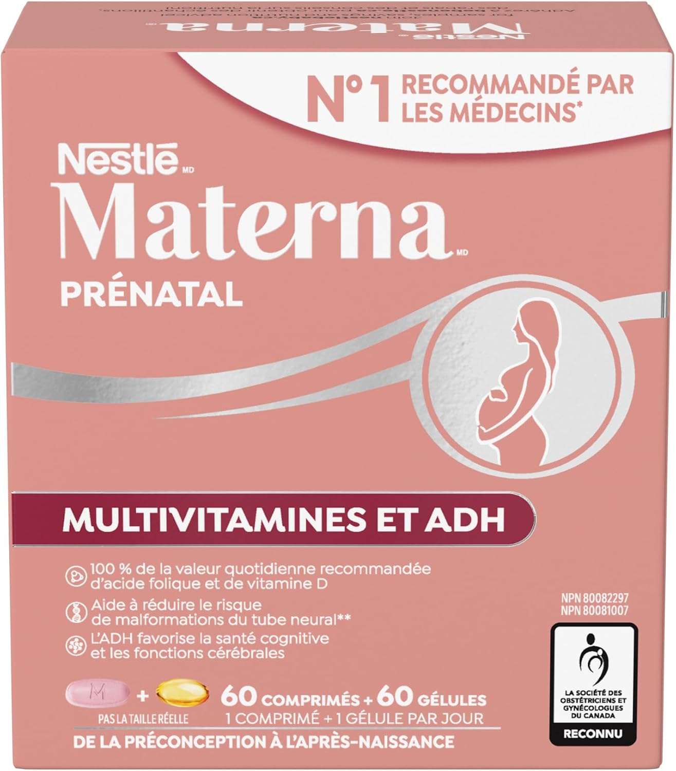 NESTLÉ Materna Multivitamínico Prenatal con DHA y Ácido Fólico - 60 Comprimidos + 60 Perlas