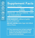 The Vitamin Shoppe Vitamina D3 1000 UI - Salud Ósea, Inmunitaria y Celular | Cápsulas blandas de Colecalciferol | 100 Cápsulas | Sin Gluten