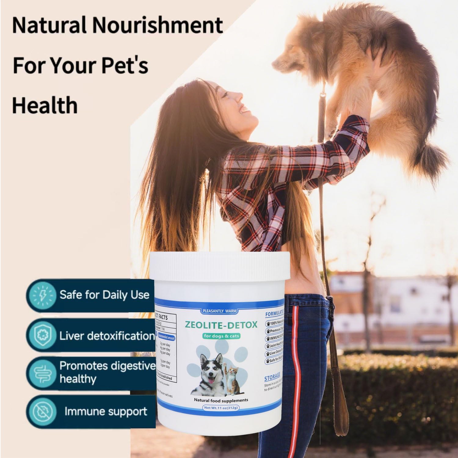 Polvo Detox de Zeolita Natural para Perros y Gatos – Pleasantly Warm – 311g