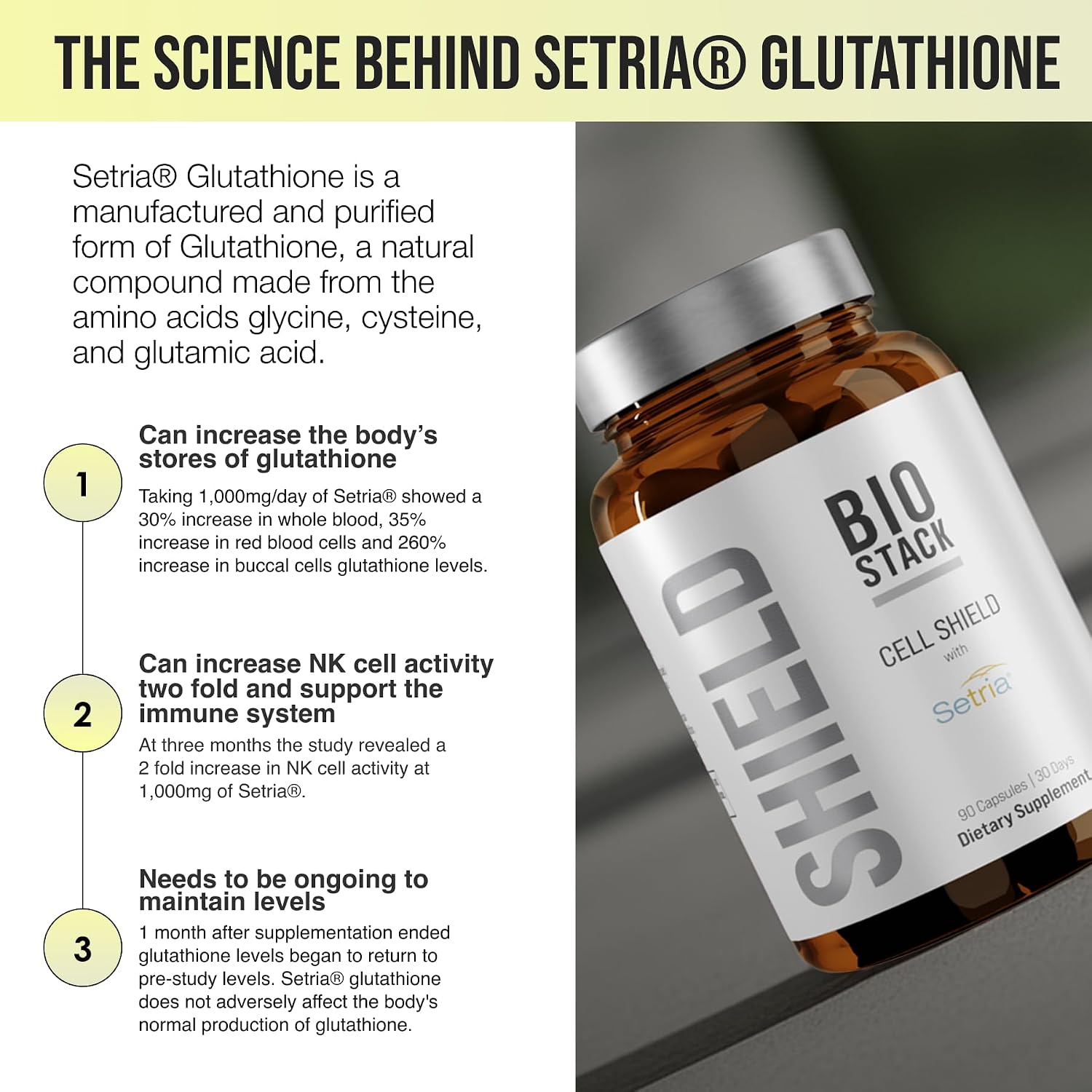 BIOSTACK Cell Shield con Setria Glutathione | Suplemento liposomal con Vitamina C, Cúrcuma y Complejo C3 de Curcumina | L-Glutatión Reducido Puro 500mg