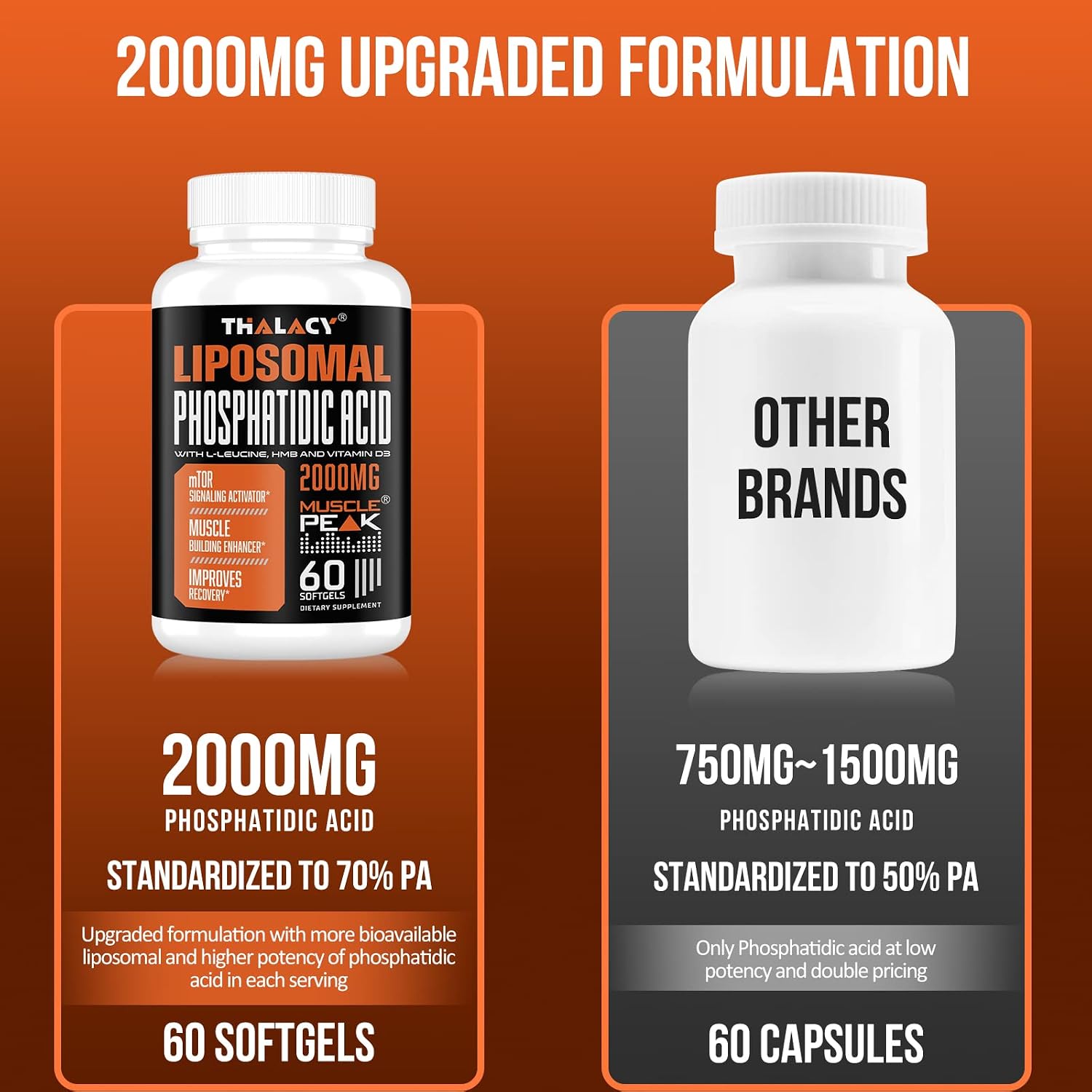 Thalacy 2000mg Ácido Fosfatídico Liposomal (PA) - Suplemento para Aumento de Masa Muscular, Síntesis de Proteínas mTOR, Fuerza, 10 sobres
