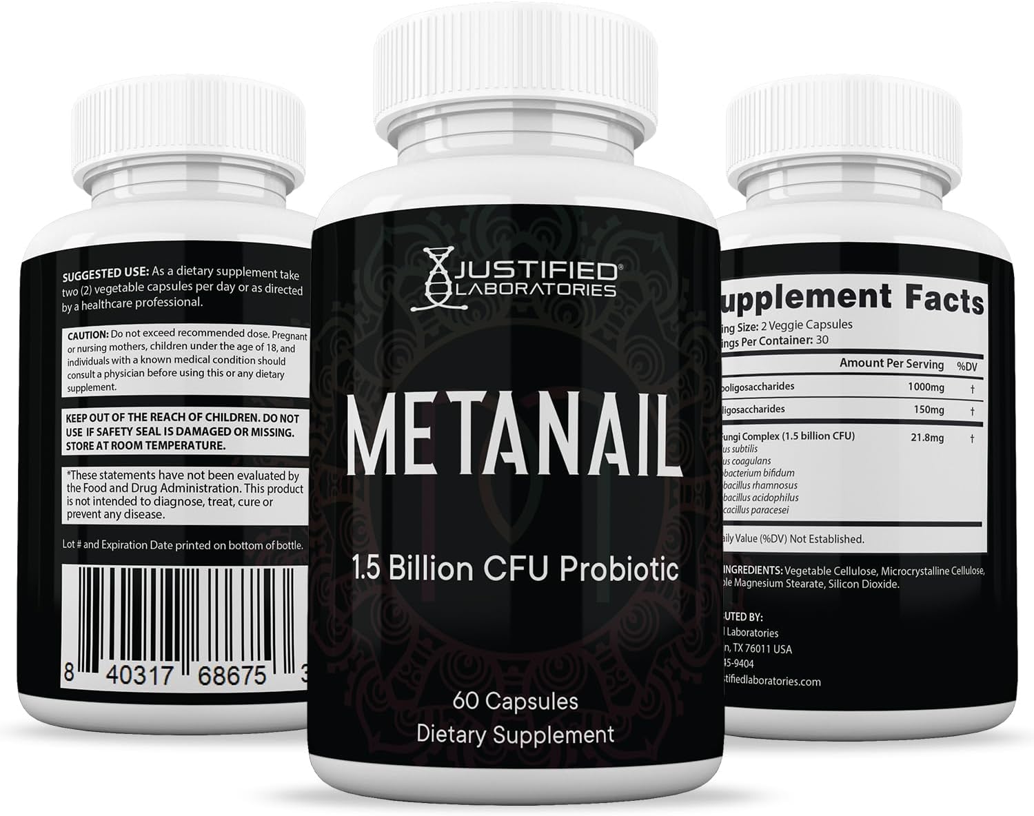 Justified Laboratories Metanail Probiótico 1.5B UFC 60 Cápsulas