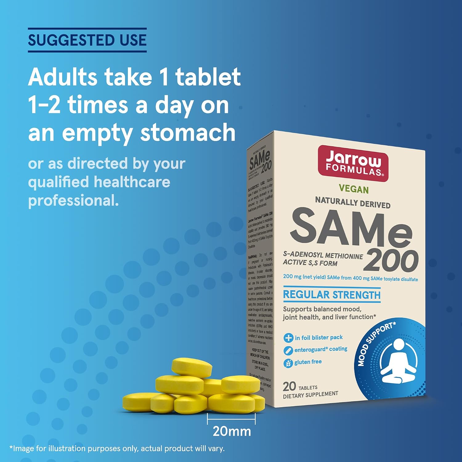 Jarrow Formulas SAMe 200 mg - 20 Tabletas con Recubrimiento Entérico