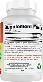 Best Naturals Vitamina A 25000 UI (7500 mcg) – 180 Cápsulas Blandas (Envase de 3)