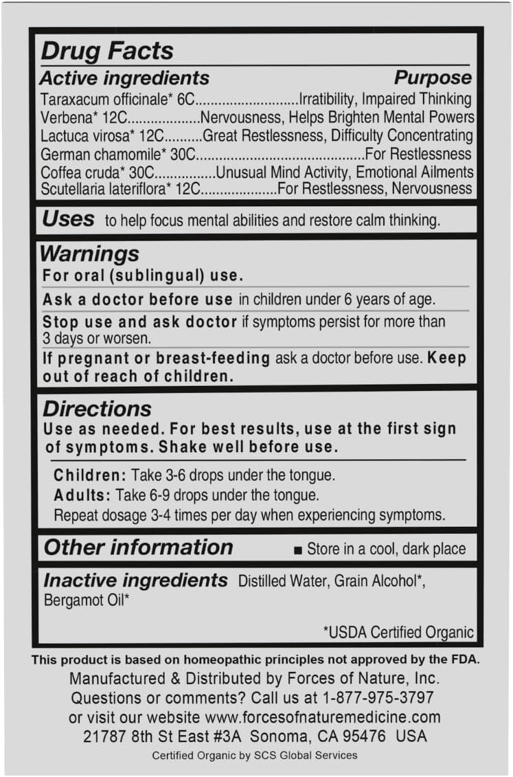 Forces of Nature Focus Supplement, Focus More Medicina Homeopática, Suplemento para la Memoria y Concentración, 30 ml