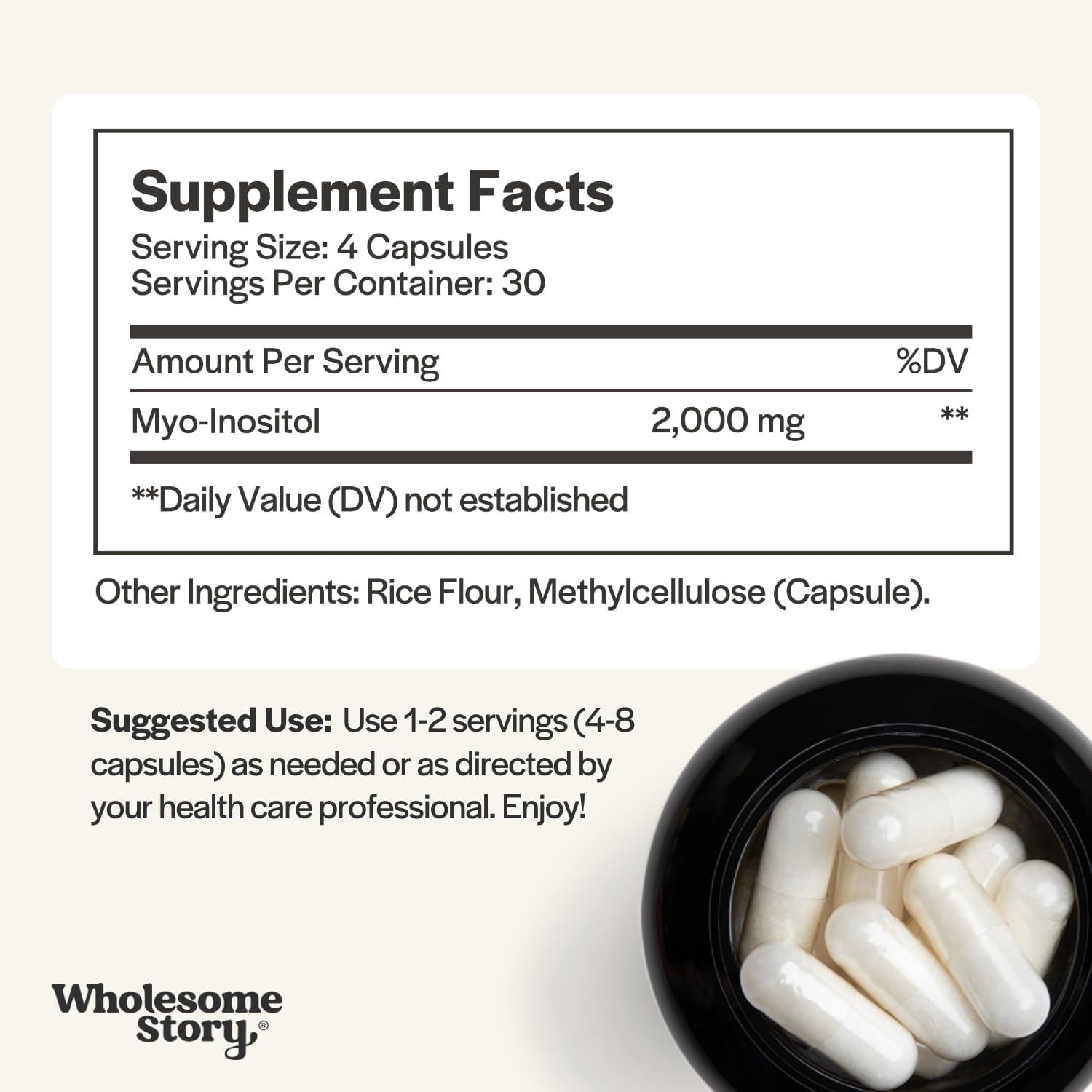 Wholesome Story Myo-Inositol 2000mg | 120 Cápsulas | Suplemento de Vitamina B8