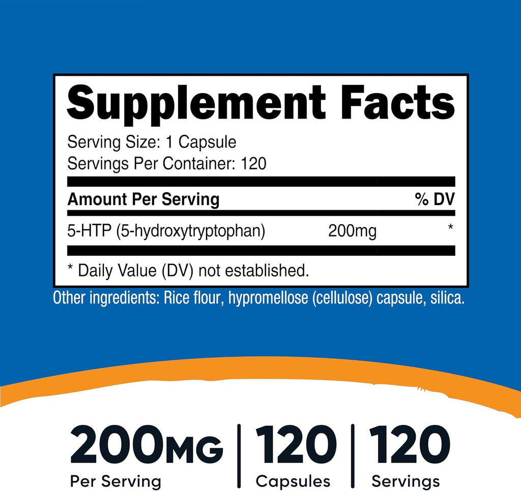 Nutricost 5-HTP 200mg, 120 Cápsulas Vegetarianas (5-Hidroxitriptófano) - No GMO y Sin Gluten