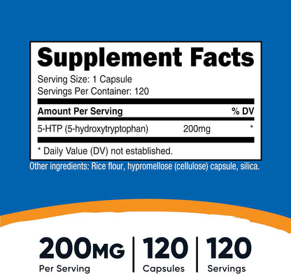 Nutricost 5-HTP 200mg, 120 Cápsulas Vegetarianas (5-Hidroxitriptófano) - No GMO y Sin Gluten – Image 2
