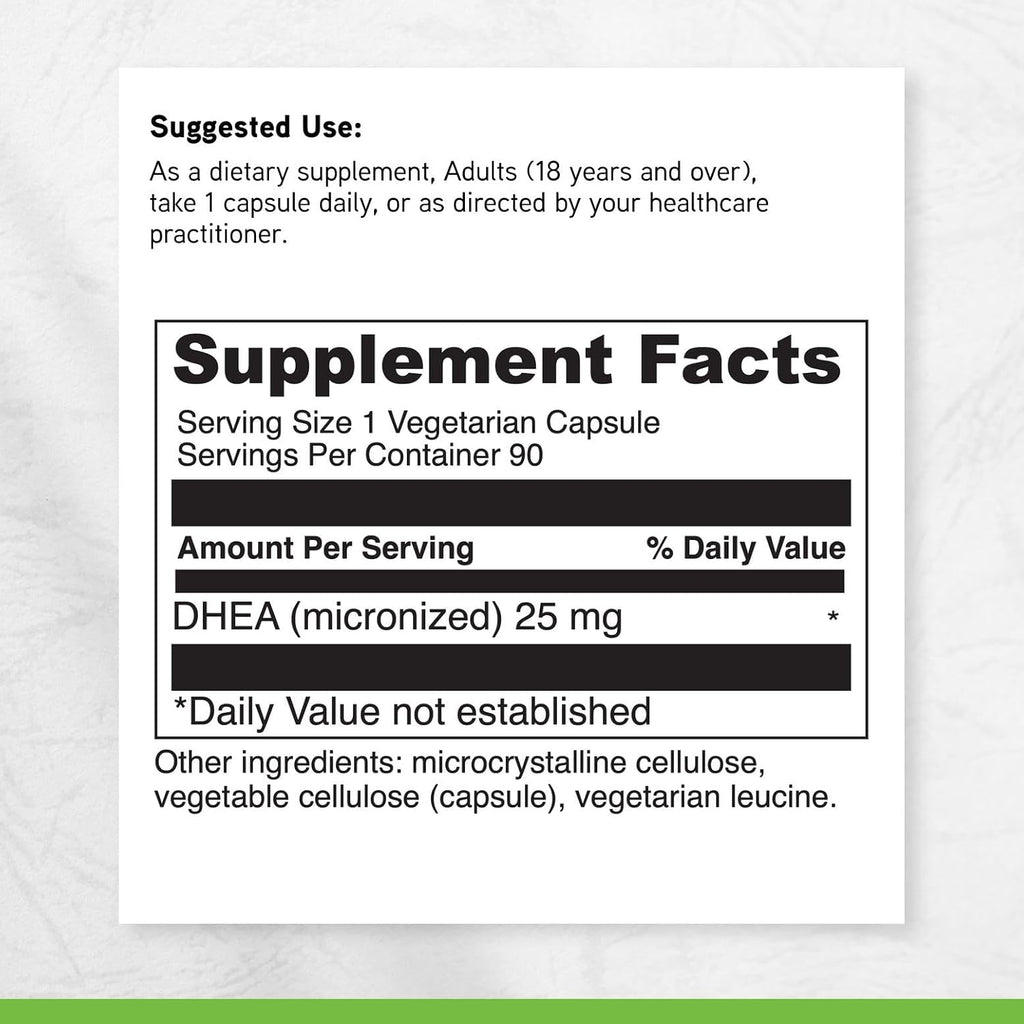 DAVINCI Labs DHEA Micronized 25 mg - 90 Vegetarian Capsules - Gluten Free